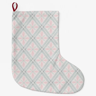 Grönt och rosa pastelldiamantmönster stor julstrumpa