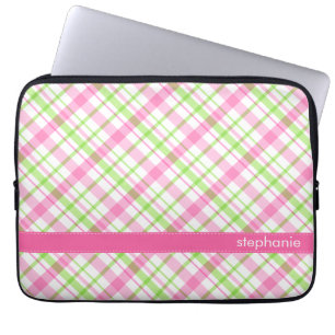 Grönt och rosa plädmönster laptop fodral