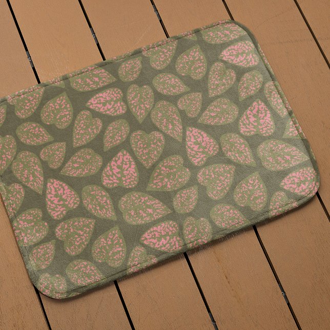 Grönt och Rosa Polka Dot Plant Löv Badrumsmatta (Skapare uppladdad)