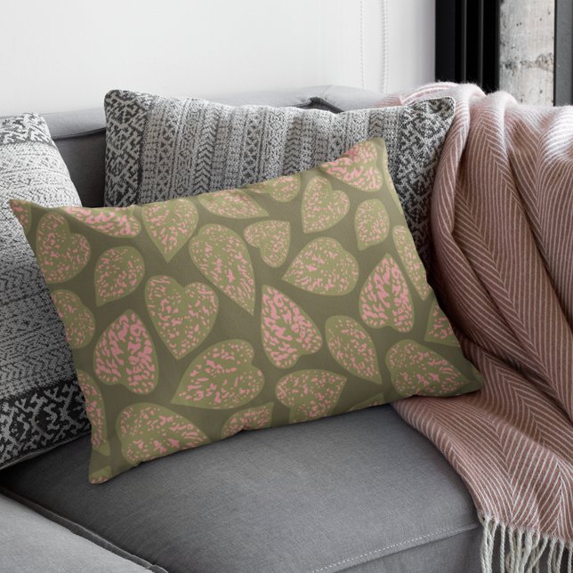 Grönt och Rosa Polka Dot Plant Löv Lumbarkudde (Skapare uppladdad)