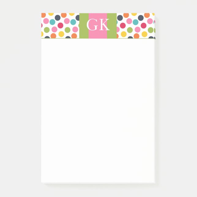 Grönt och Rosa Polka - punktmonogram efter anteckn Post-it Block (Framsida)