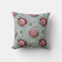 Grönt och Rosa Protea på fransk blue Pillow