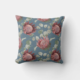 Grönt och Rosa Protea på Grått Blue Accent-kudde Kudde