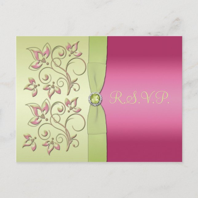Grönt och Rosa R.S.V.P vykort (Framsida)