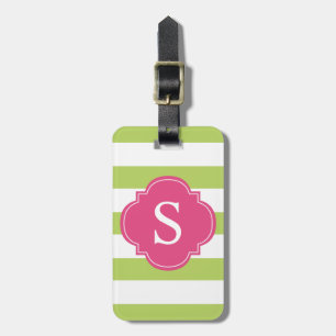 Grönt och Rosa Rand Monogram Bagagebricka