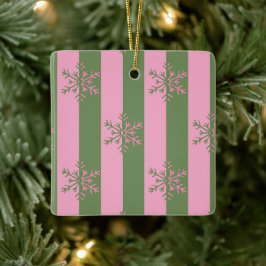 Grönt och Rosa Rand Snowflake-julprydnad Julgransprydnad Keramik