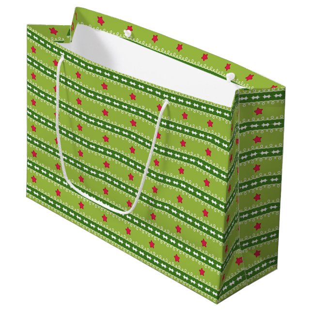 Grönt och Rosa Stars Gift Bag - stor (Framsidan Vinklad)