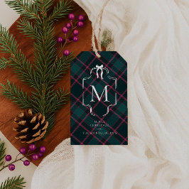 Grönt och Rosa Tartan | Anpassningsbar Monogram ju Presentetikett