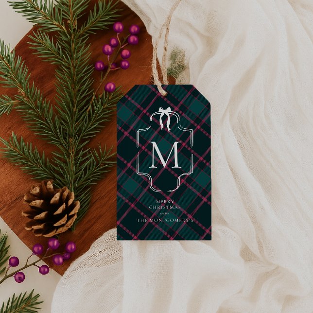 Grönt och Rosa Tartan | Anpassningsbar Monogram ju Presentetikett (Skapare uppladdad)