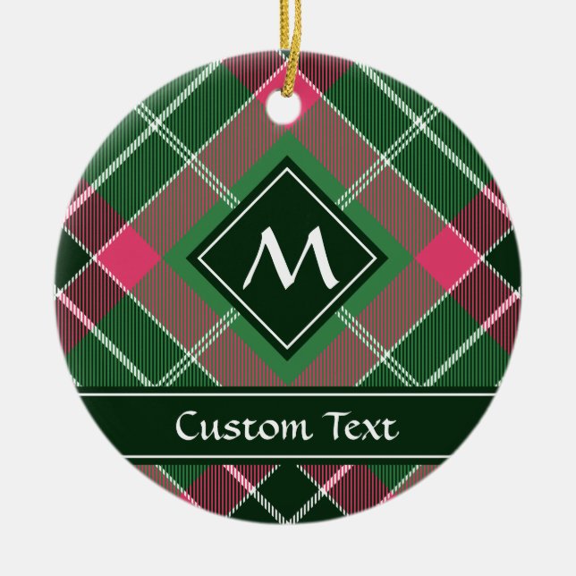 Grönt och Rosa Tartan Julgransprydnad Keramik (Framsidan)