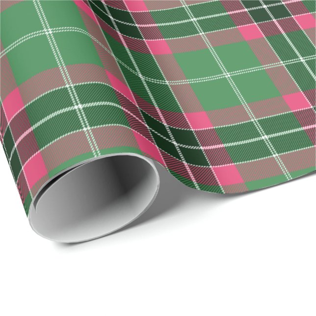 Grönt och Rosa Tartan Presentpapper (Rullad Hörn)
