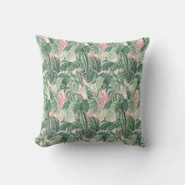 Grönt och Rosa Tropical Löv | Cabana Kudde