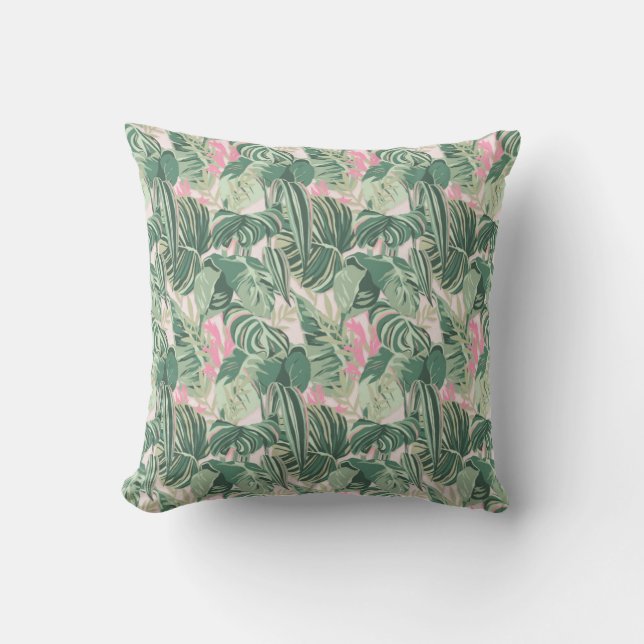 Grönt och Rosa Tropical Löv | Cabana Kudde (Framsida)