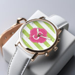 Grönt och Rosa Vågrät Rand Monogram Armbandsur<br><div class="desc">Modern och chic vågrät rand och quatrefoil monogramdesign kan vara personlig med ditt monogram,  initialer,  namn eller valfri text.</div>