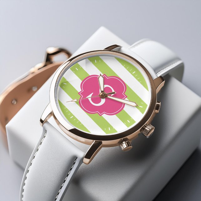 Grönt och Rosa Vågrät Rand Monogram Armbandsur (Skapare uppladdad)