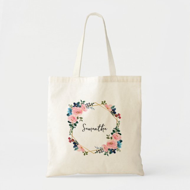 Grönt och Rosa, vattenfärgsbläddringsfack Tygkasse (Framsidan)