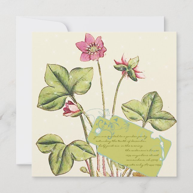 Grönt och Rosa Vild - blommor - middagsinbjudninga Inbjudningar (Framsida)