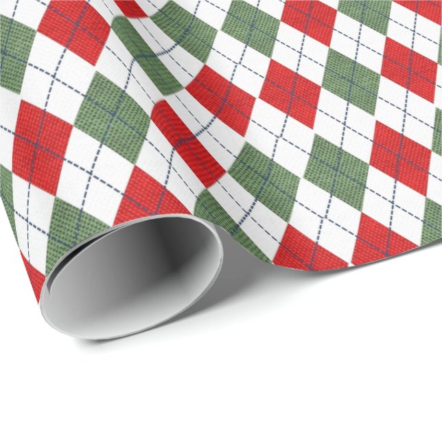 Grönt och rött Argyle-mönster Presentpapper (Rullad Hörn)