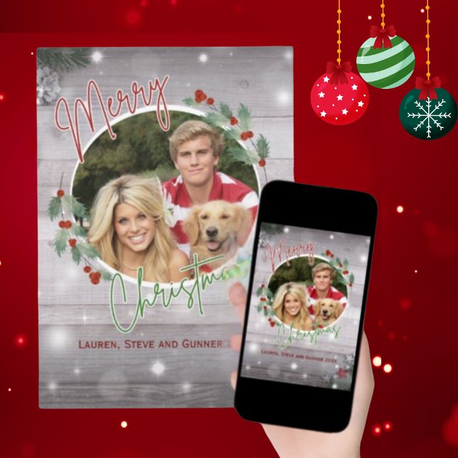 Grönt- och rött julkort för fotoutställning (Skapare uppladdad)