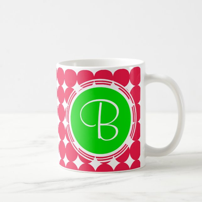Grönt och rött polka, punktmonogram kaffemugg (Höger)