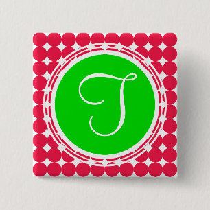 Grönt och rött polka, punktmonogram knapp