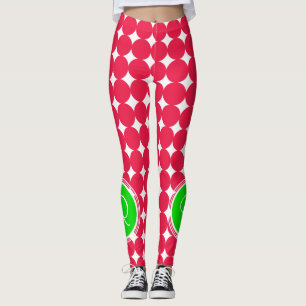 Grönt och rött polka, punktmonogram leggings