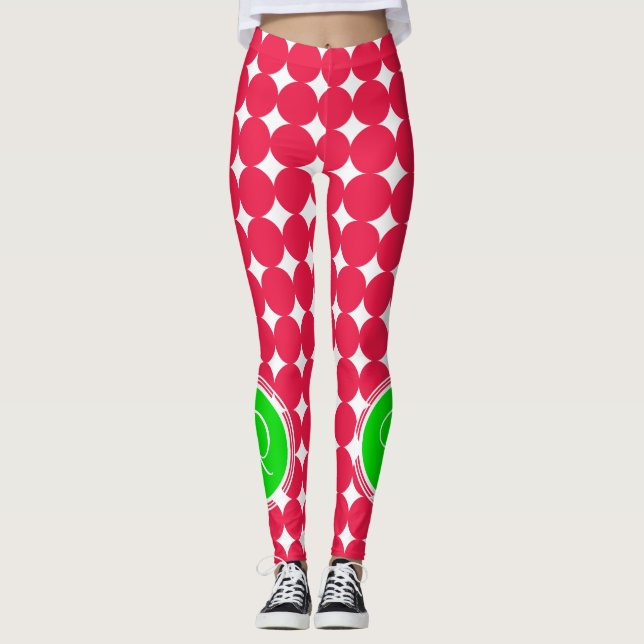Grönt och rött polka, punktmonogram leggings (Framsida)
