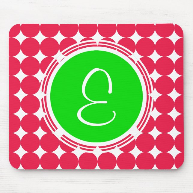 Grönt och rött polka, punktmonogram musmatta (Framsidan)