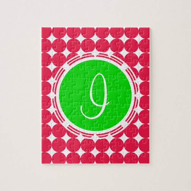 Grönt och rött polka, punktmonogram pussel (Vertikal)