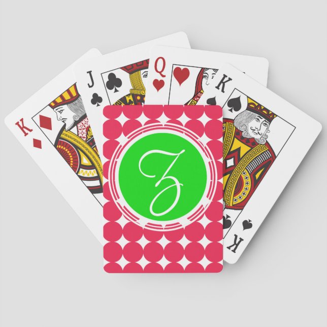 Grönt och rött polka, punktmonogram spel kort (Baksidan)