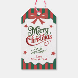 Grönt och rött randigt God Jul Presentetikett