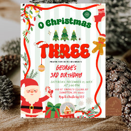 Grönt och Rött Retro O Jul Tre Födelsedag Inbjudningar