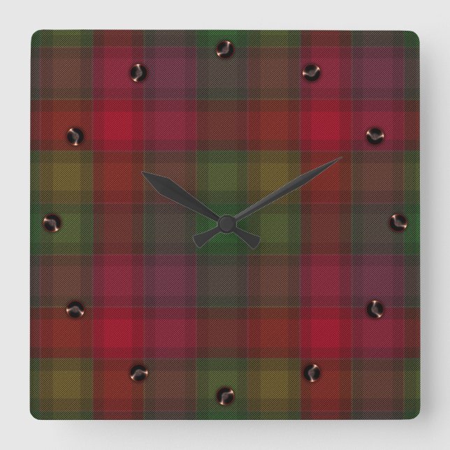 Grönt och rött, tartan fyrkantig klocka (Framsida)