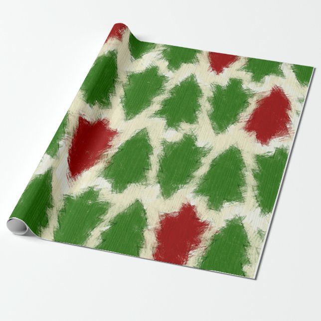 Grönt och Rustic Julgran Mönster Presentpapper (Utrullad)