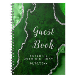 Grönt och Silver Agate Birthday Guest Bok Anteckningsbok