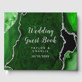 Grönt och Silver Agate Marble Bröllop Gästböcker