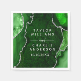 Grönt och Silver Agate Marble Bröllop Pappersservett