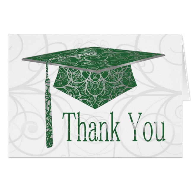 Grönt och Silver Blommigt Cap OBS Kort (Framsidan Horizontal)