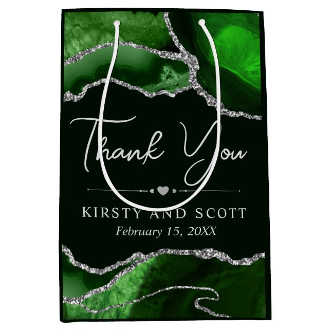 Grönt och Silver Faux Glitter Agate Bröllop (Framsidan)