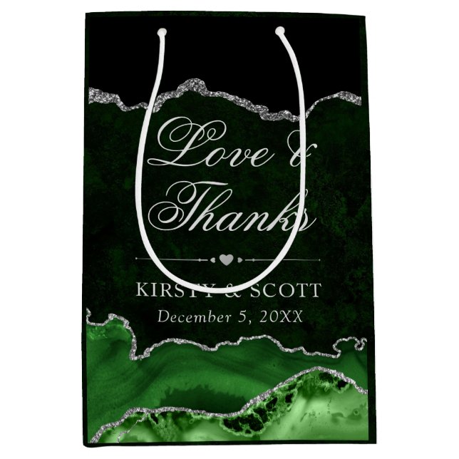 Grönt och Silver Glitter Marble Agate Bröllop (Framsidan)