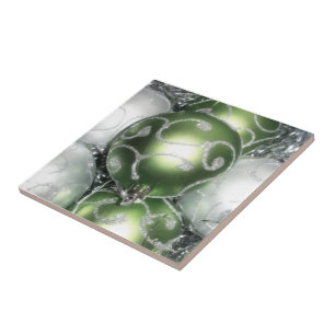 "Grönt och Silver Gnistra" Trivet/Tile Kakelplatta