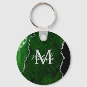 Grönt och Silver Marble Agate Nyckelring