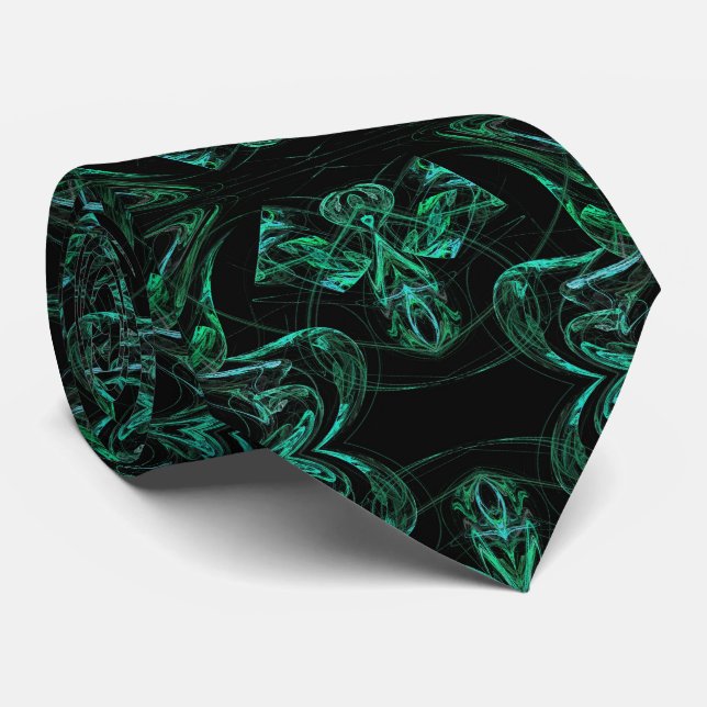 Grönt och svart Abstrakt Fractal Necktie Slips (Rullad)