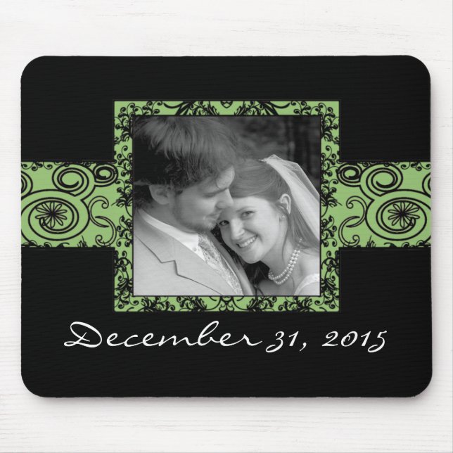 Grönt och svart Blommigt Musmatta (Framsidan)