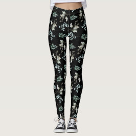 Grönt och svart botaniskt Löv Leggings