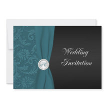 Grönt och svart Damask-mönstrad vigselfest-inbjuda