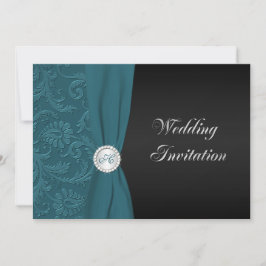 Grönt och svart Damask-mönstrad vigselfest-inbjuda Inbjudningar