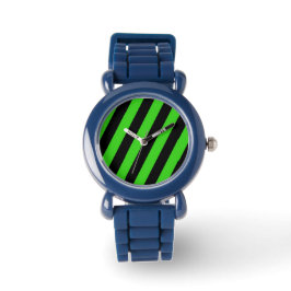 Grönt och svart diagonal rand mönster armbandsur