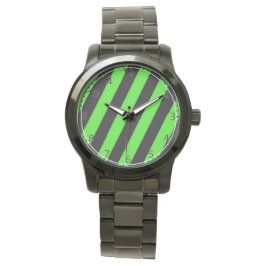 Grönt och svart diagonal rand mönster armbandsur