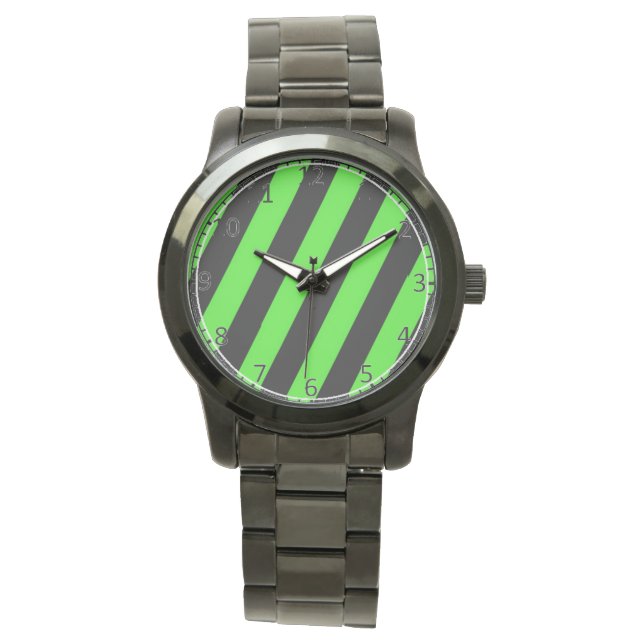 Grönt och svart diagonal rand mönster armbandsur (Framsida)
